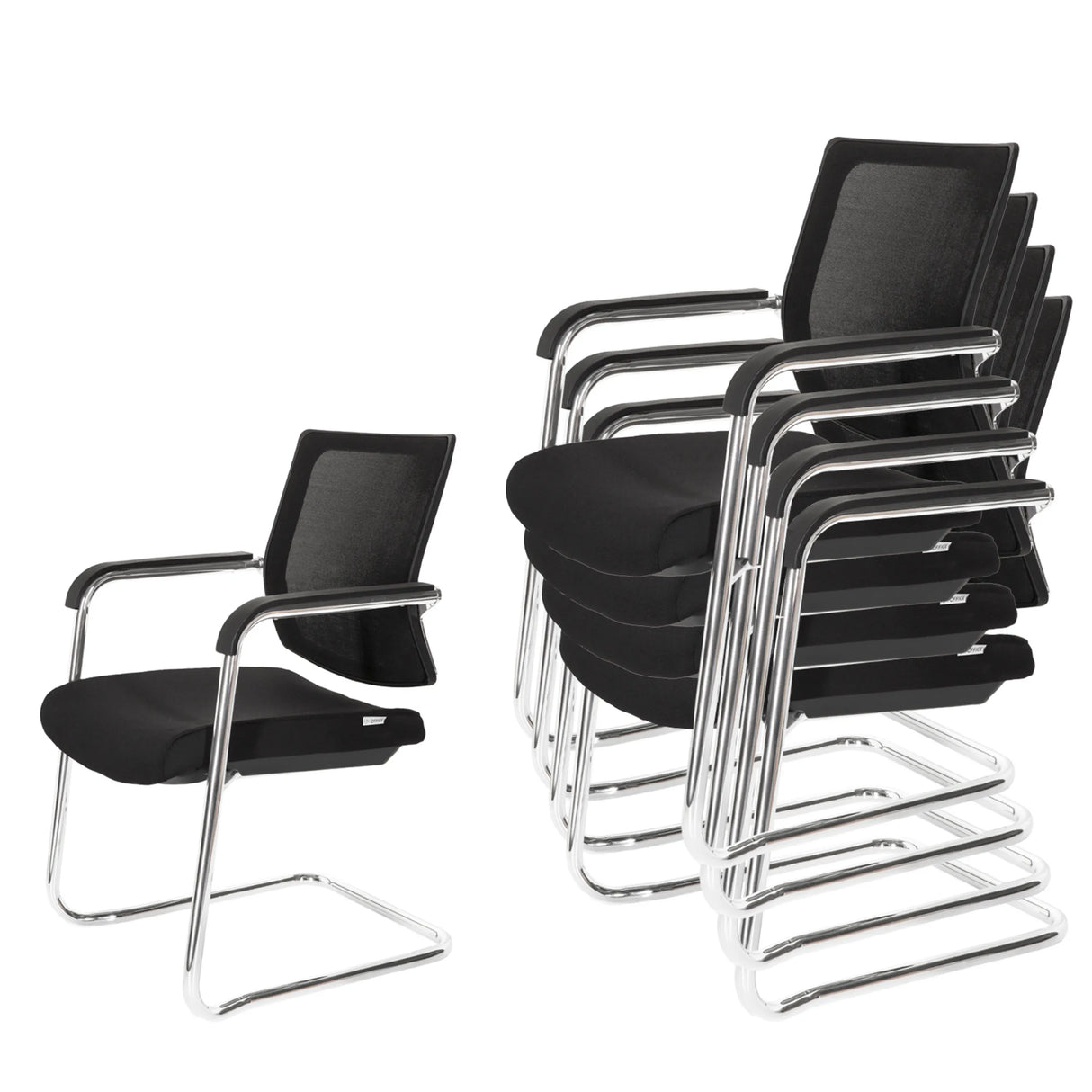 Stapelbare Freischwinger LEVIA V in Schwarz mit verchromtem Gestell und Armlehnen von hjh OFFICE