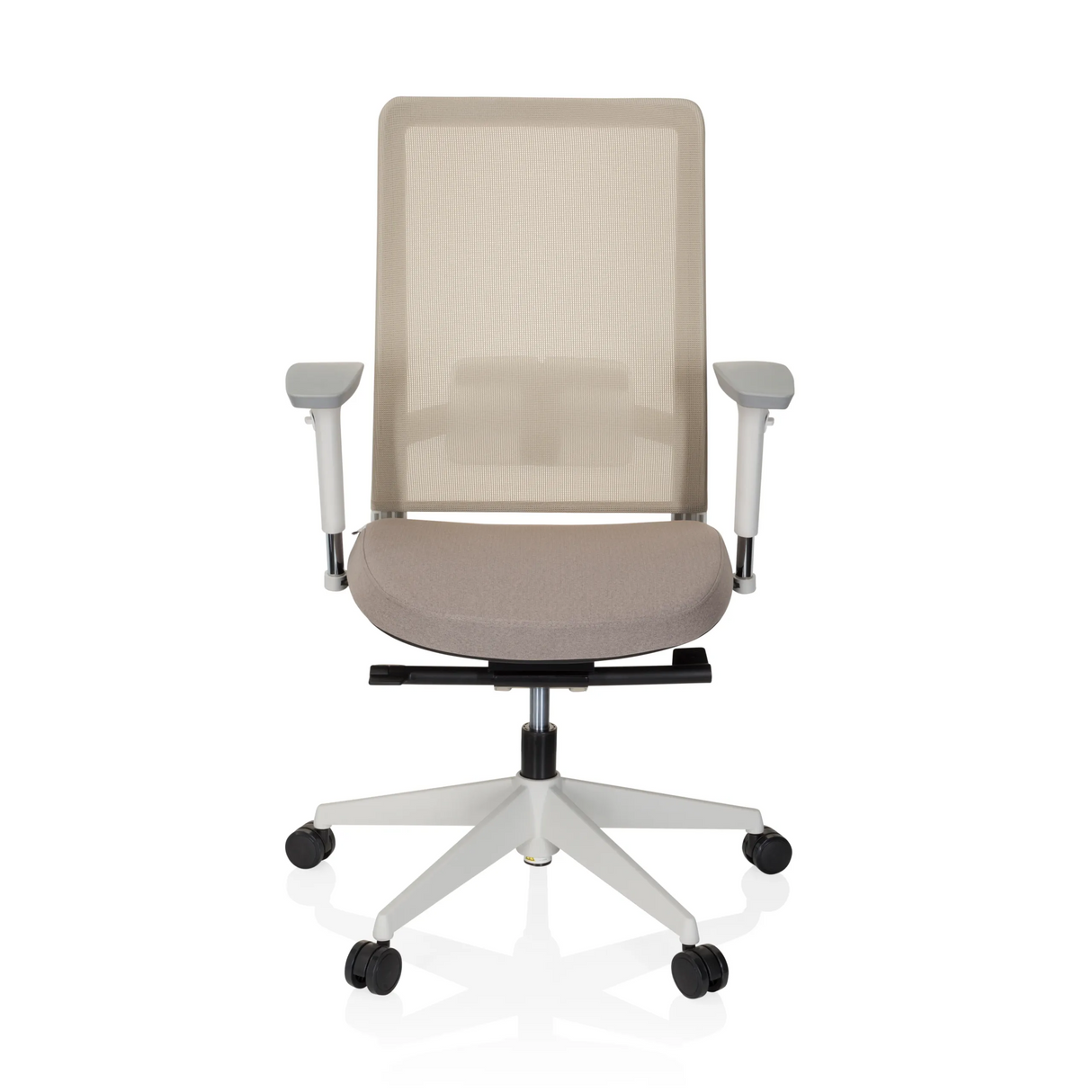 Beiger Profi-Bürostuhl PURE WHITE mit Netzrücken und Fußkreuz mit fünf Rollen von hjh OFFICE – 360-Grad-Ansicht (Frontansicht 0°)