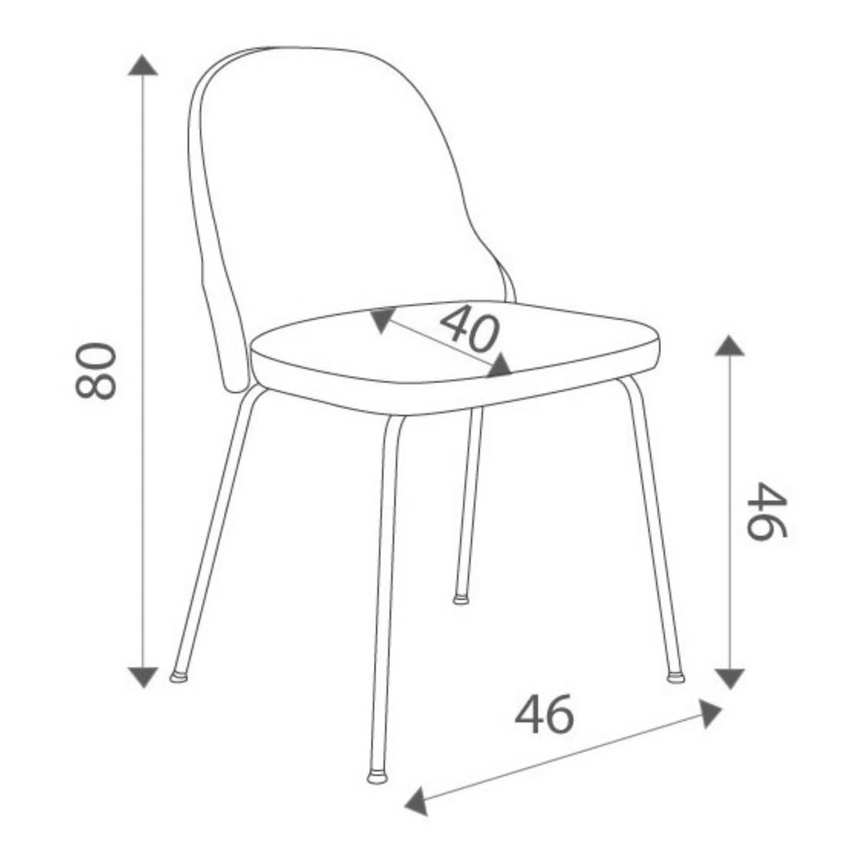 Technische Zeichnung des Vierfußstuhls BELLA BLACK S mit einer Höhe von 80 cm von Grospol