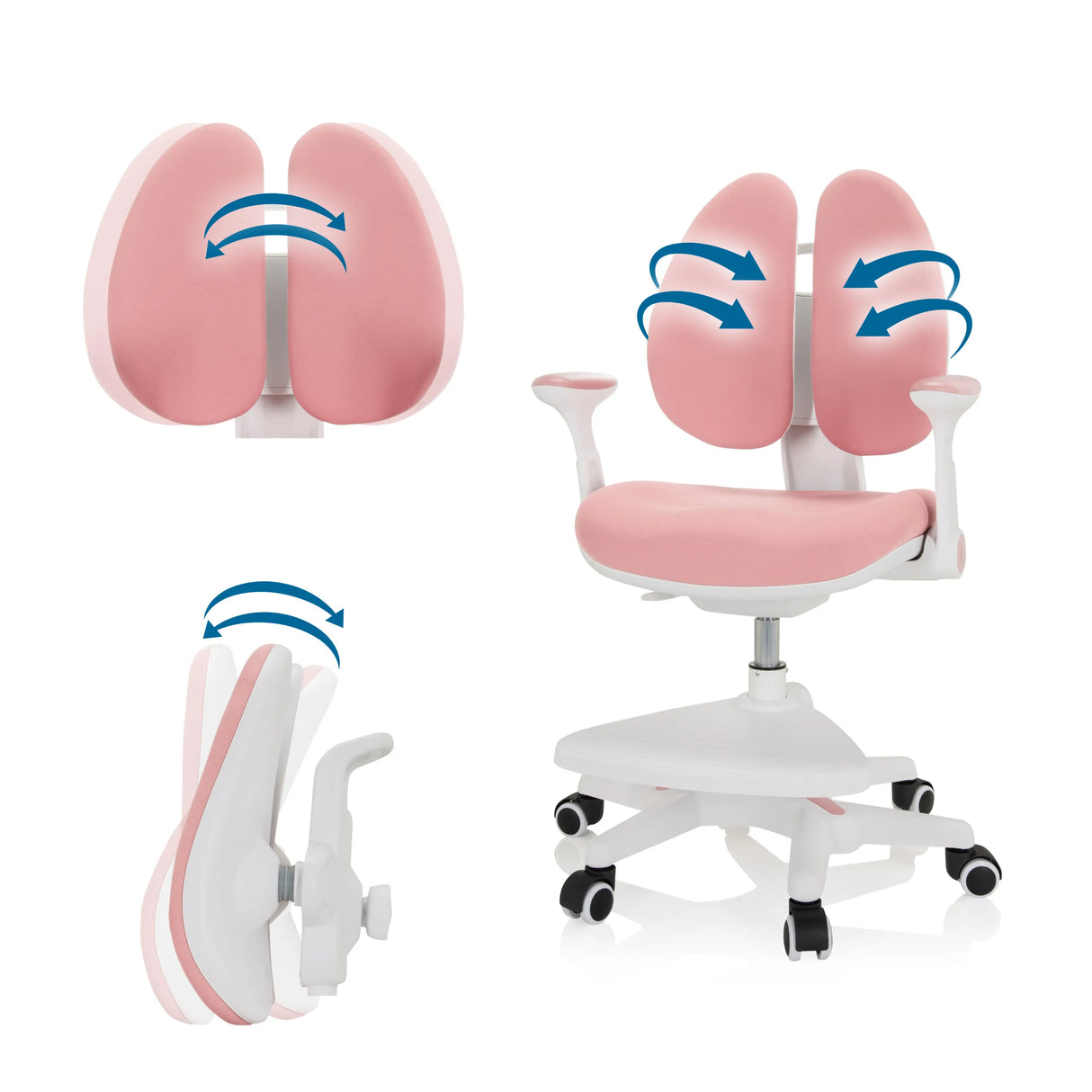 Verstellbare Rückenlehne des Kinderstuhls KID WING in Rosa mit beweglichen Polstern von hjh OFFICE