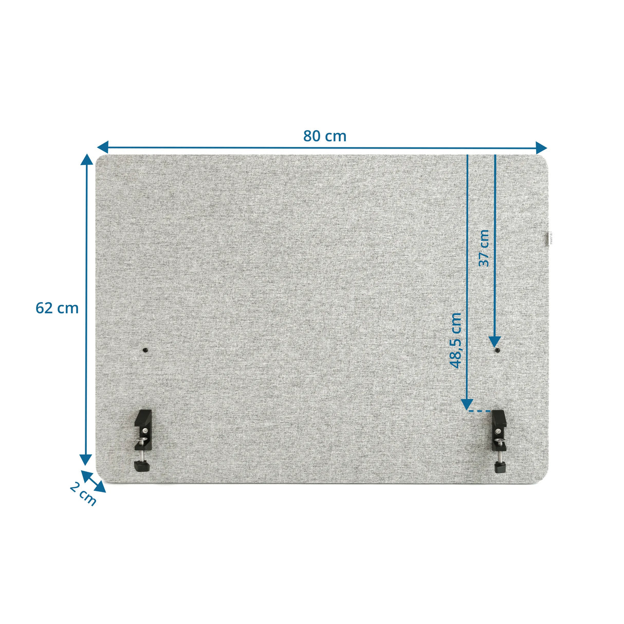 Maßzeichnung der Tischtrennwand FLEXMIUT D SIDE mit 80 × 62 cm von hjh OFFICE