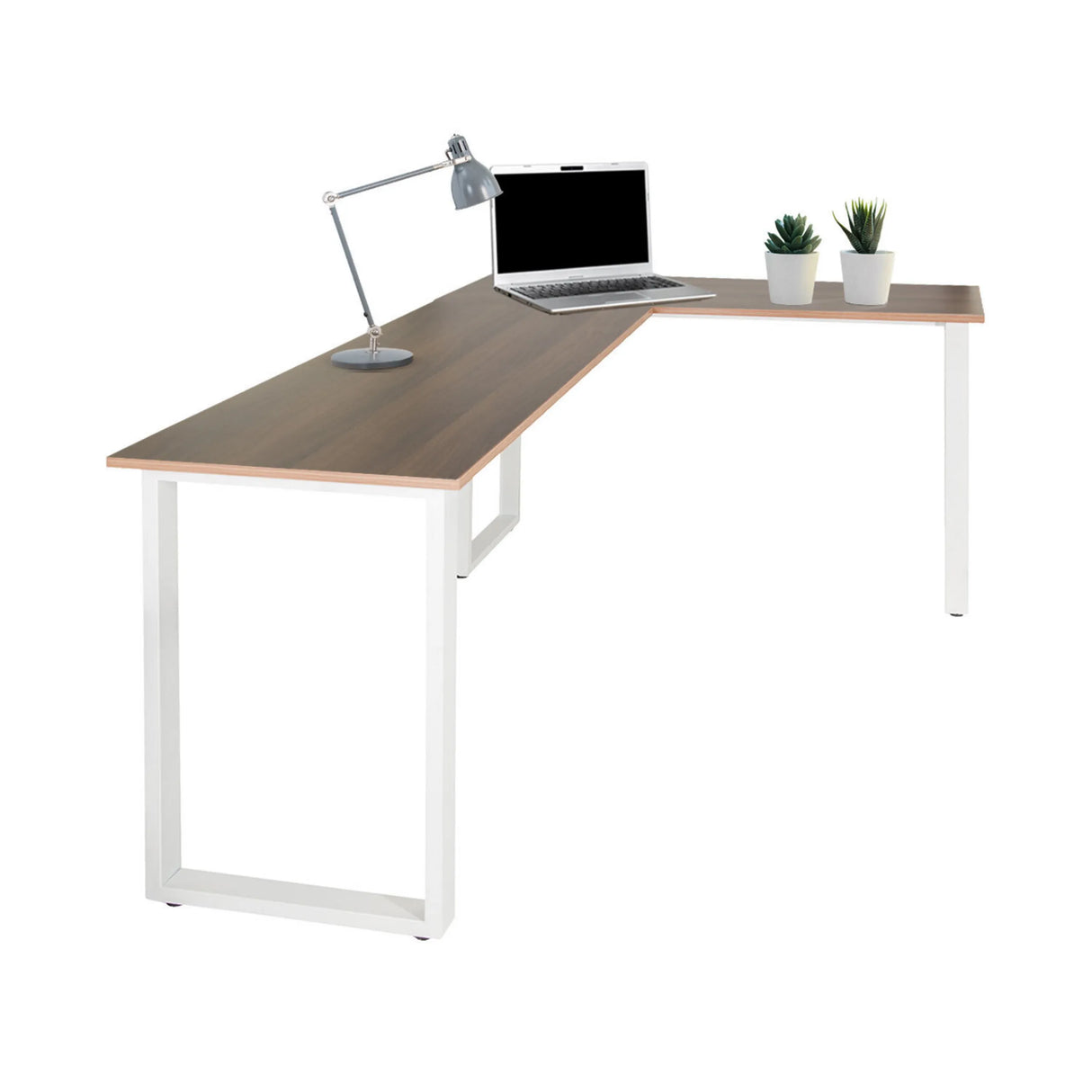 Eckschreibtisch WORKSPACE BASIC I in Walnuss-Optik mit weißem Untergestell von hjh OFFICE
