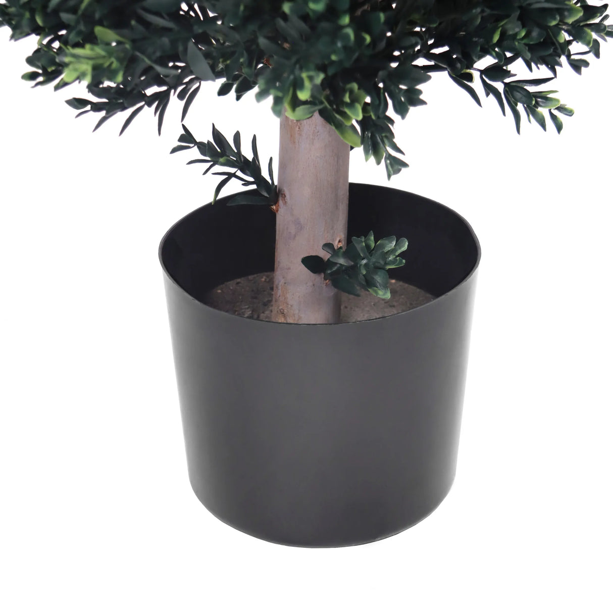 Schwarzer Pflanztopf mit Stamm und grünen Blättern der Kunstpflanze BUXUS von hjh OFFICE