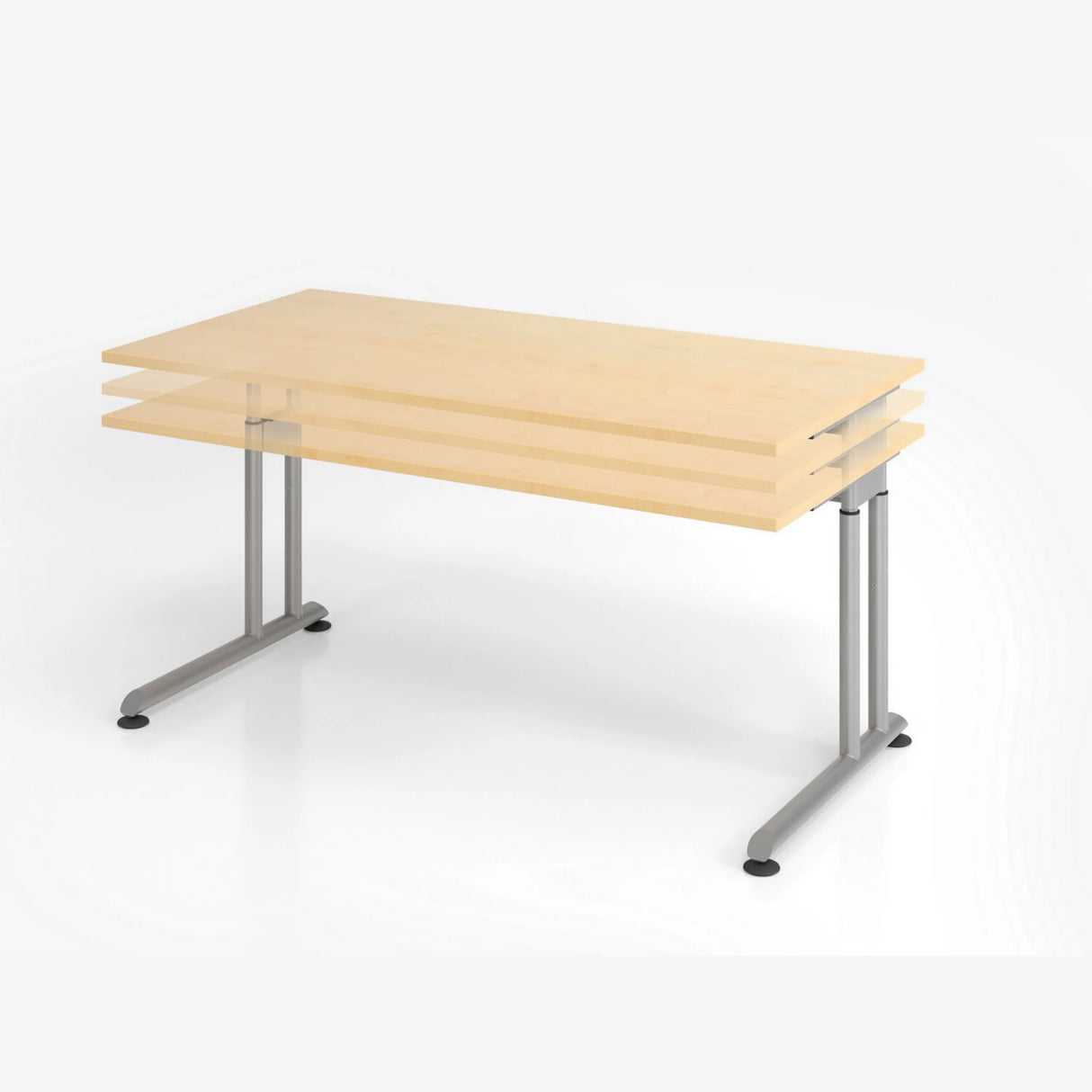 Höhenverstellbarer Schreibtisch ZENO 12 S in hellem Holz mit silbernen Beinen von hjh OFFICE PRO