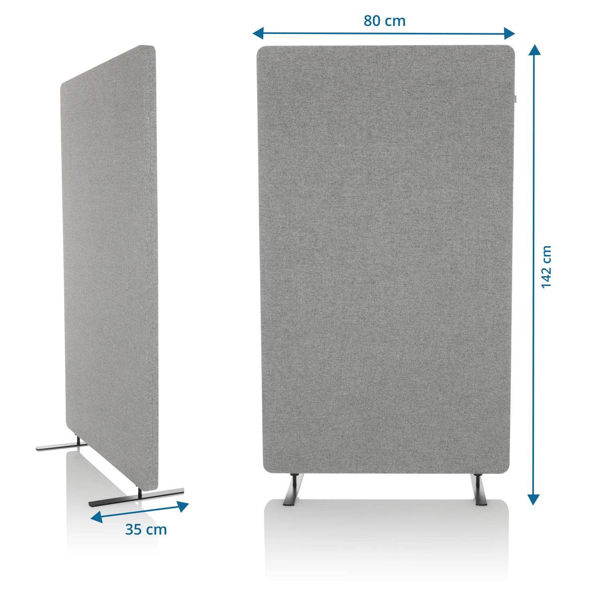 Maßansicht der Trennwand FLEXMIUT STAND mit 142 × 80 cm in Hellgrau von hjh OFFICE
