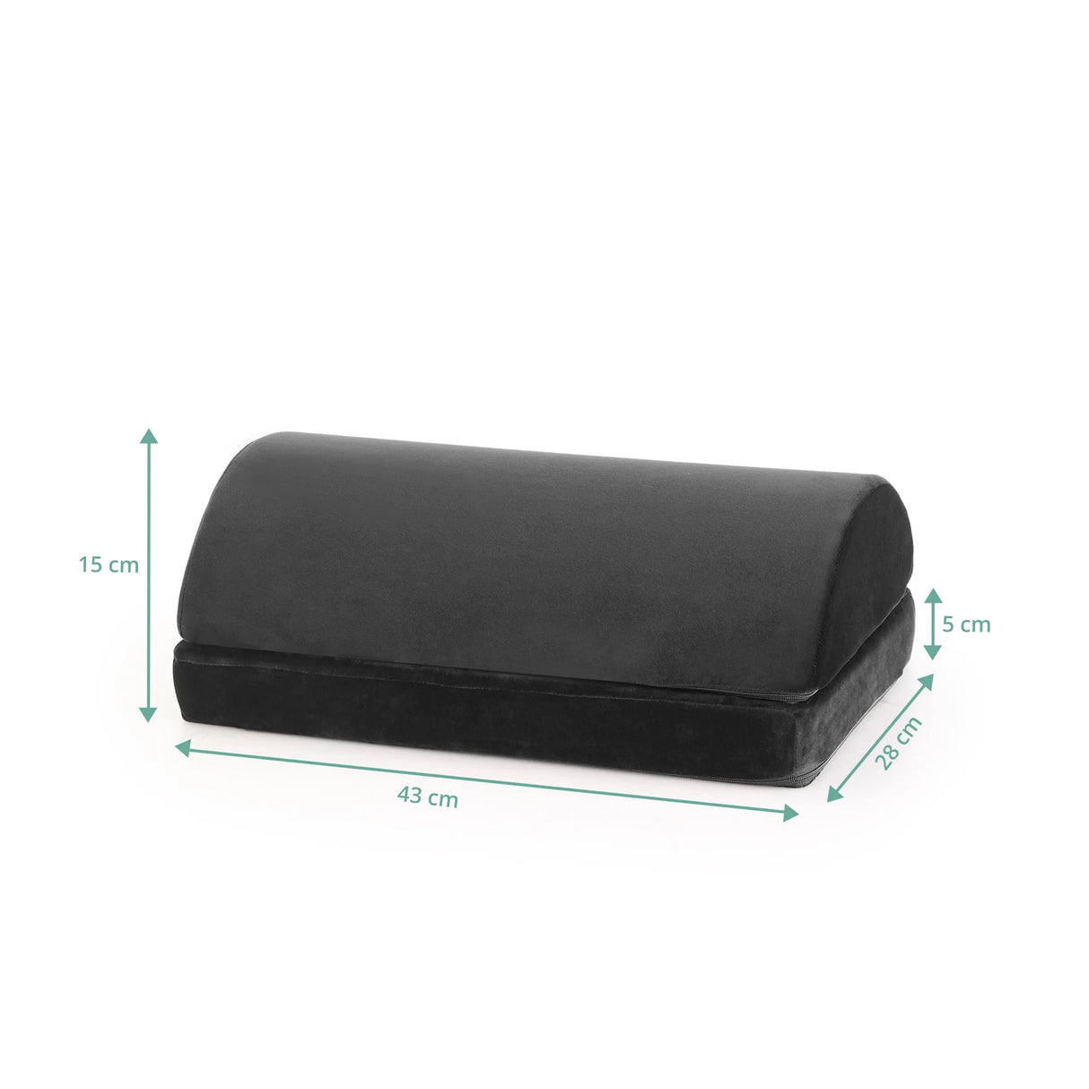 Maßansicht der Fußablage Podi Velvet 1 in Schwarz mit 43 × 28 cm von hjh OFFICE