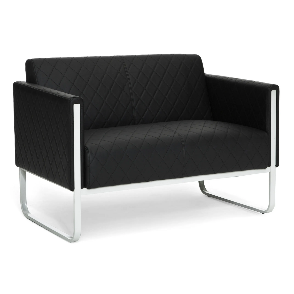Schwarzes Loungesofa ARUBA STEP als Zweisitzer mit Rautensteppung und Metallgestell von hjh OFFICE – 360-Grad-Ansicht (Rückenansicht 180°)
