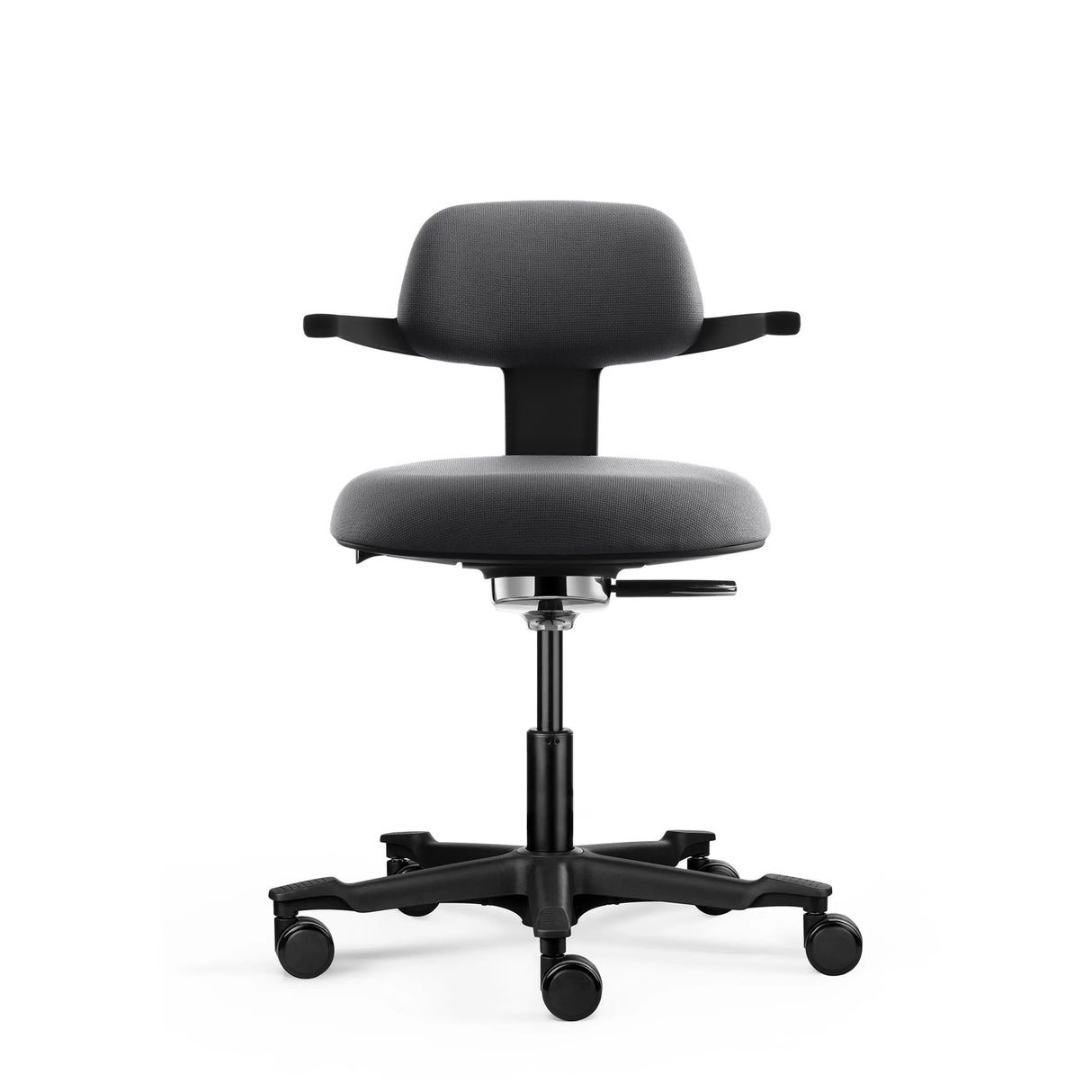 Dunkelgrauer Arbeitsstuhl WORK 40 mit Armlehnen und fünf Rollen von hjh OFFICE