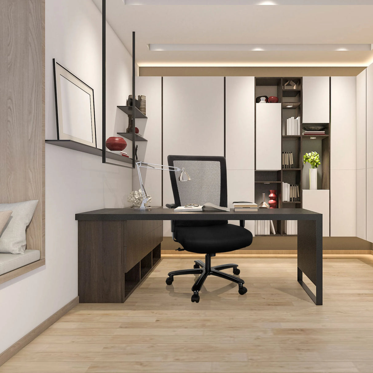 Drehstuhl XXL EXTENDER in Schwarz mit Netzrückenlehne und Rollen von hjh OFFICE