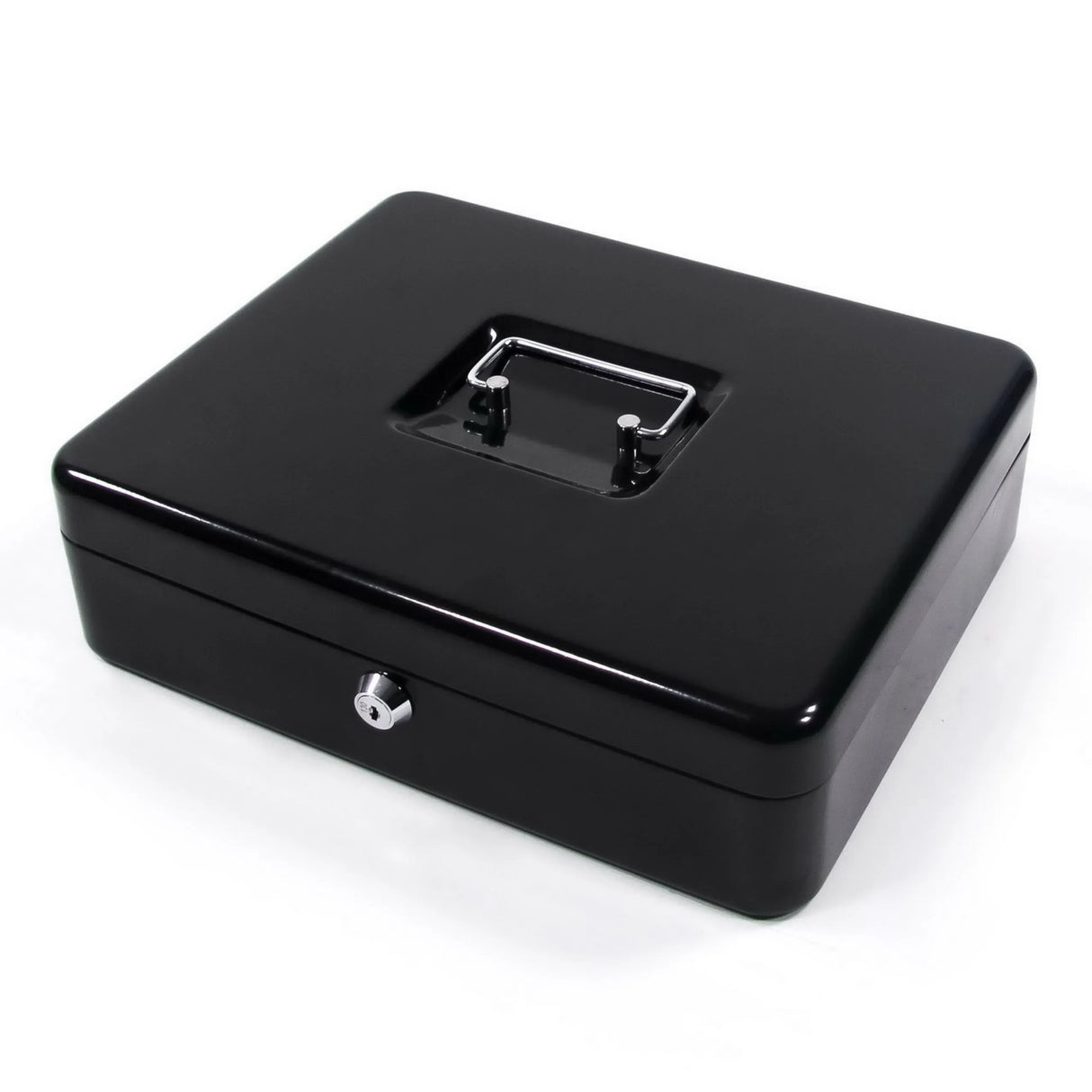 Schwarze Geldkassette SAFE mit silberfarbenem Tragegriff und Schloss von hjh OFFICE
