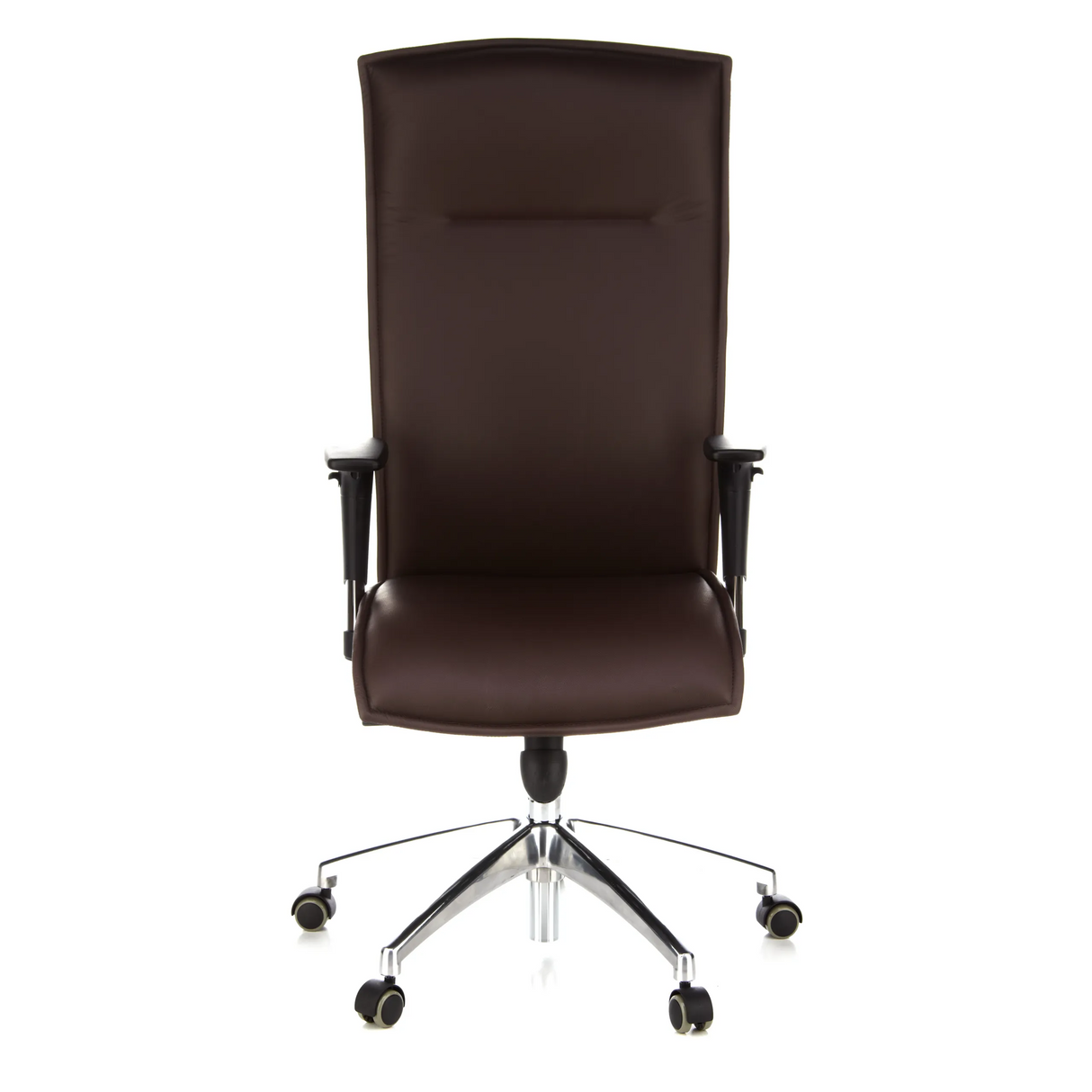 Dunkelbrauner Luxus-Chefsessel MURANO 20 mit Armlehnen und Fußkreuz mit fünf Rollen von hjh OFFICE – 360-Grad-Ansicht (Frontansicht 0°)