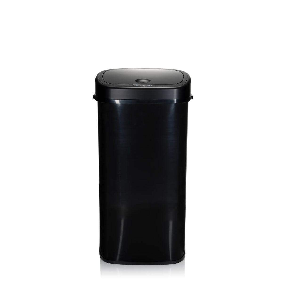 Schwarzer Sensor-Mülleimer CLEAN VI mit glänzendem Deckel von hjh OFFICE – 360-Grad-Ansicht (Frontansicht 0°)