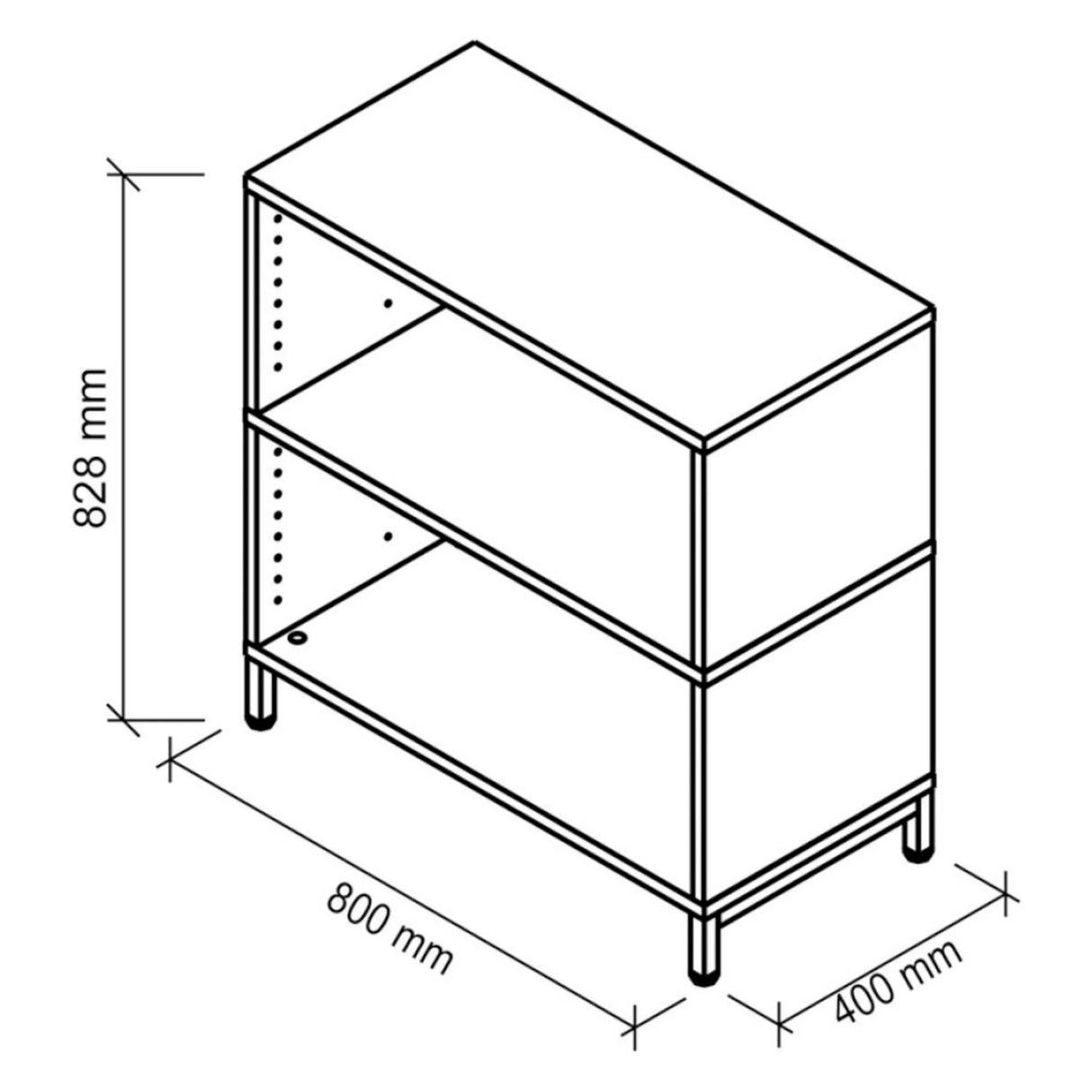 Technische Zeichnung des Lowboards FlexWall mit zwei offenen Fächern, 800 × 400 mm von hjh OFFICE PRO