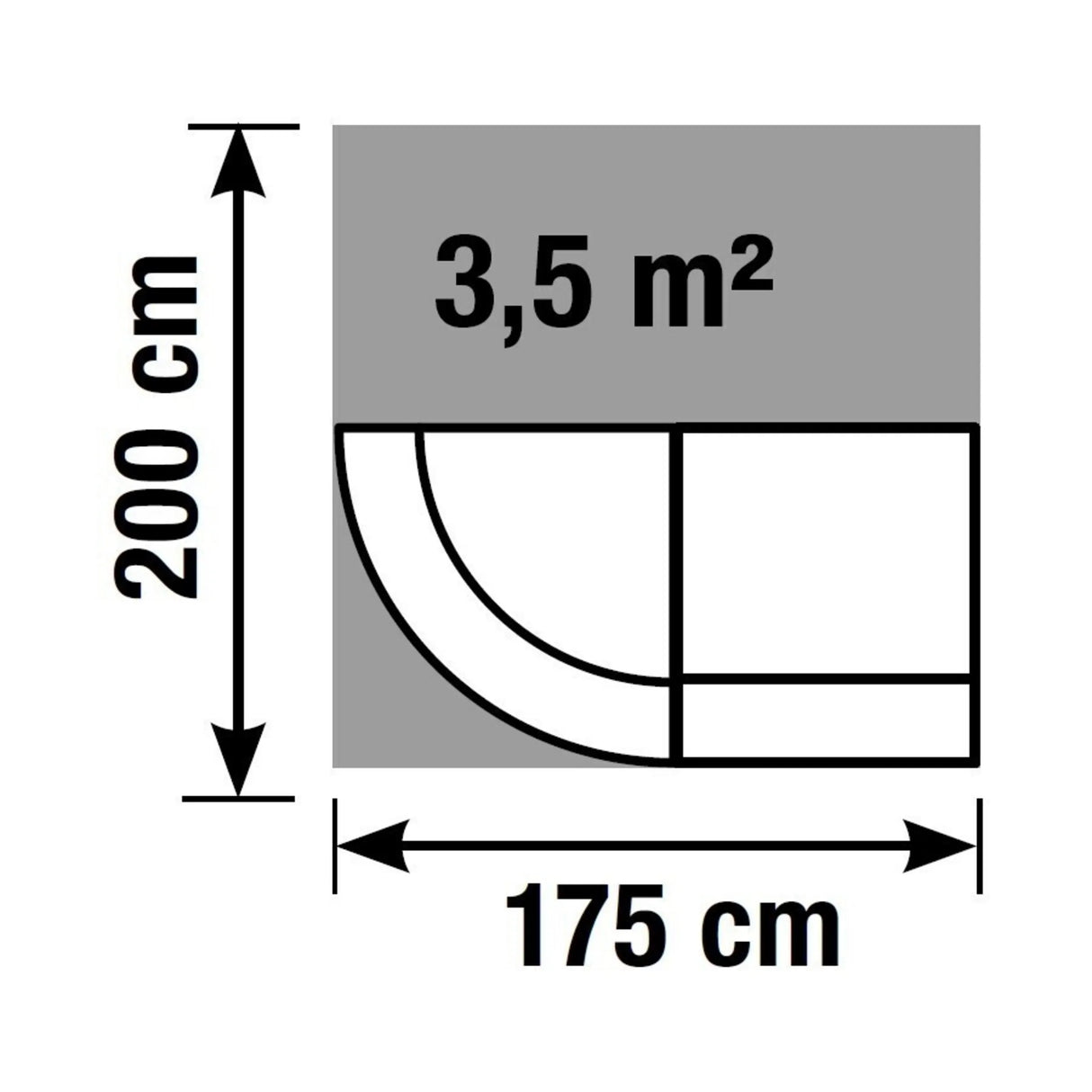 Technische Zeichnung der Empfangstheke BILBAO I mit 200 × 175 cm von Kerkmann