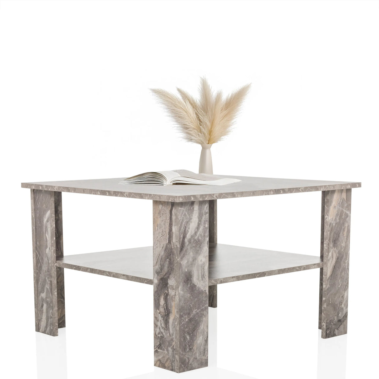 Grauer Couchtisch BISMO mit quadratischer Platte und einer Ablagefläche von hjh LIVING