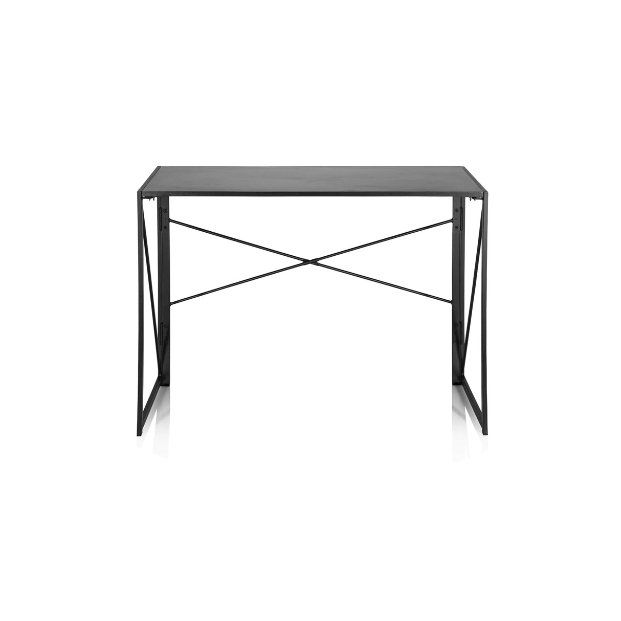 Schwarzer Klappschreibtisch EASY UP MULTI mit einer X-Strebe zur Stabilisierung von hjh OFFICE – 360-Grad-Ansicht (Frontansicht 0°)