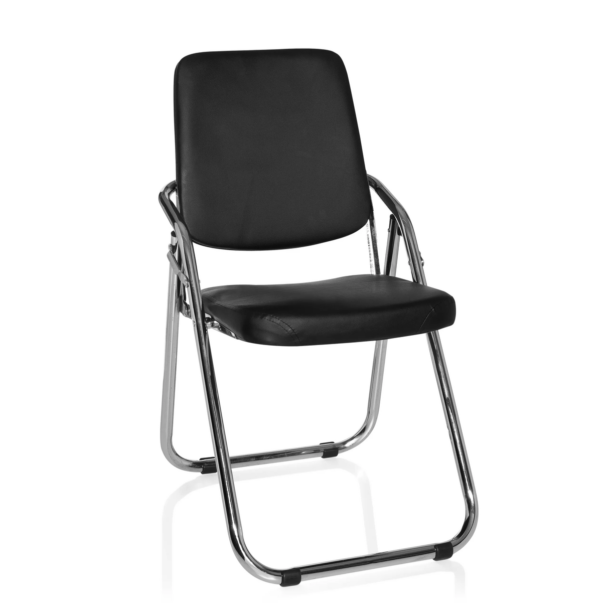 Schwarzer Klappstuhl ESTO mit Kunstlederbezug und Gestell aus Chrom von hjh OFFICE – 360-Grad-Ansicht (Frontansicht 20°)