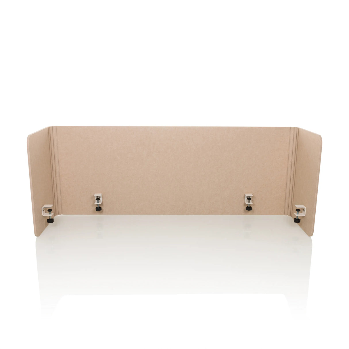 Beige Tischtrennwand FLEXMIUT U mit seitlichen Flügeln und vier Befestigungsklammern von hjh OFFICE – 360-Grad-Ansicht (Frontansicht 0°)