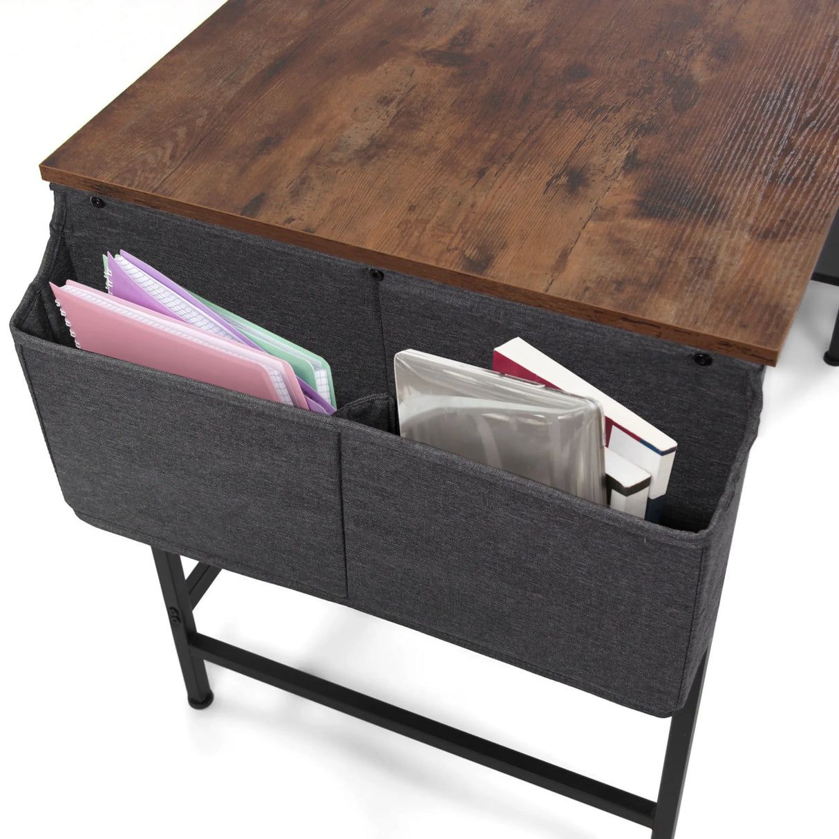 Graue Stofftaschen für Unterlagen unter der Tischplatte des Schreibtisches WORKSPACE H I von hjh OFFICE