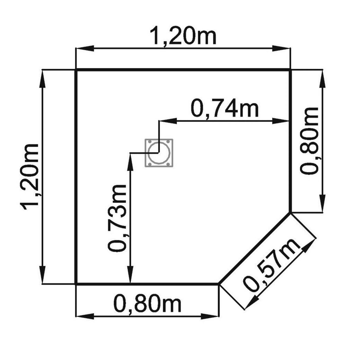 Technische Zeichnung der Trapezplatte HT12 mit 1,20 × 1,20 m von hjh OFFICE PRO