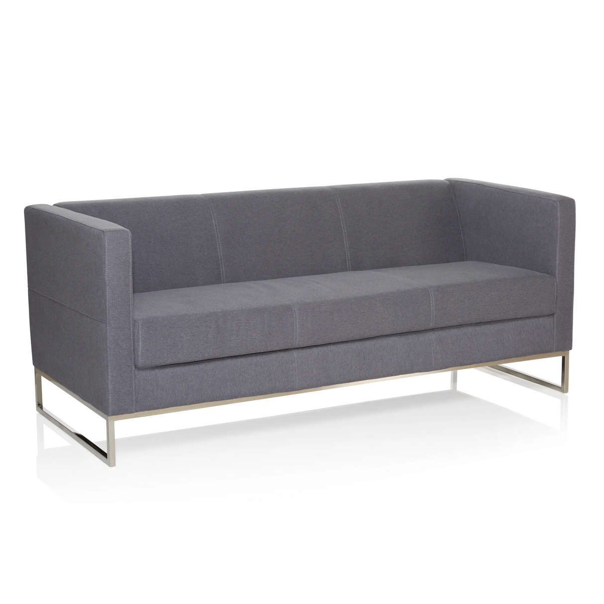 Dunkelgraues Loungesofa BARBADOS als Drei-Sitzer mit Metallgestell von hjh OFFICE – 360-Grad-Ansicht (schräge Rückenansicht 120°)