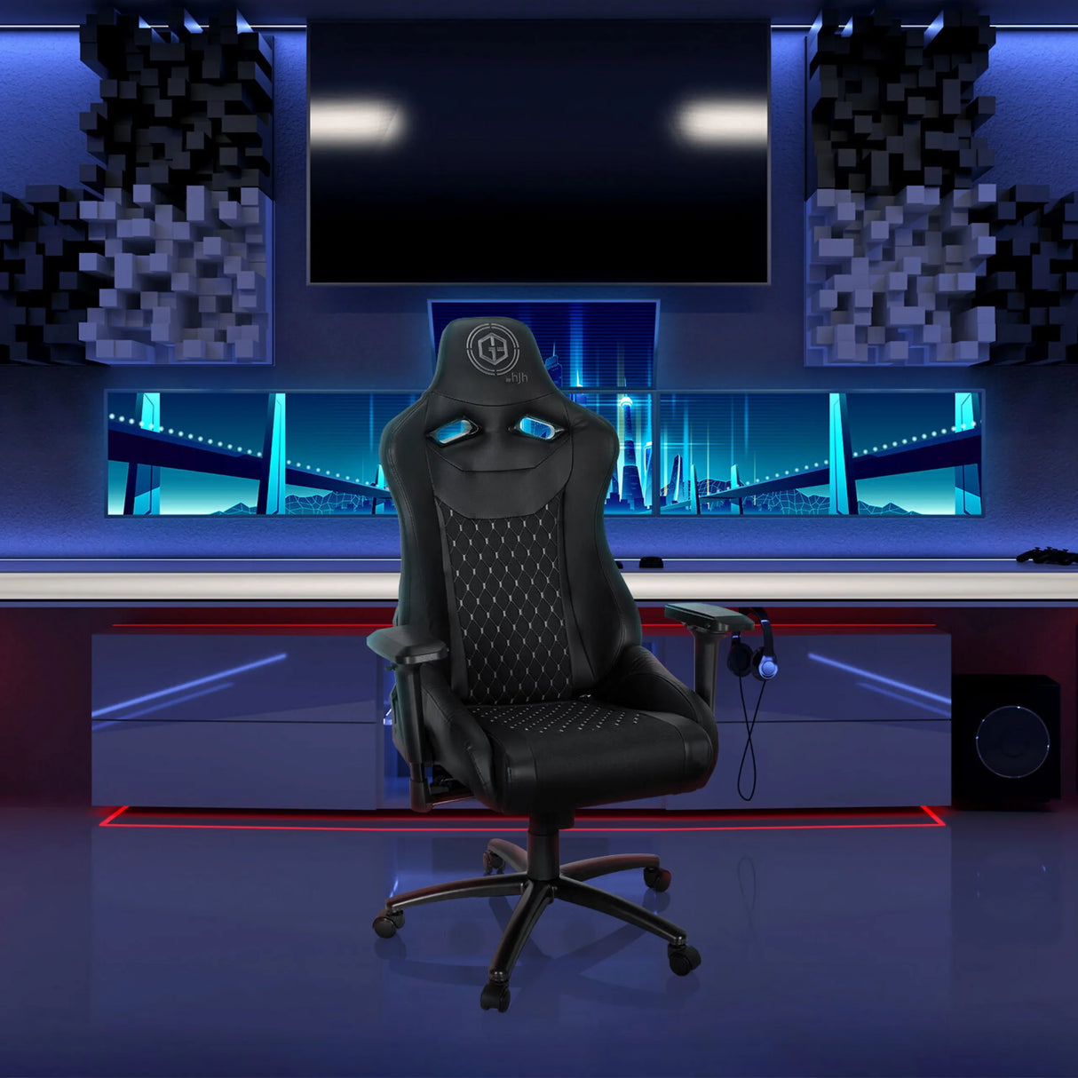 Schwarzer Gamingstuhl GAMEBREAKER SX 04 mit Steppnaht-Design und verstellbaren Armlehnen von hjh OFFICE