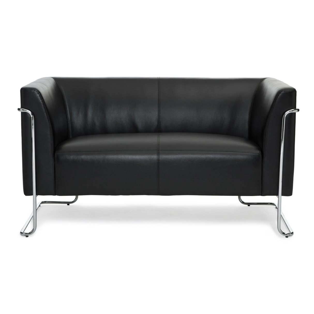 Schwarzes Loungesofa CURACAO als Zweisitzer mit verchromtem Gestell von hjh OFFICE – 360-Grad-Ansicht (Frontansicht 0°)