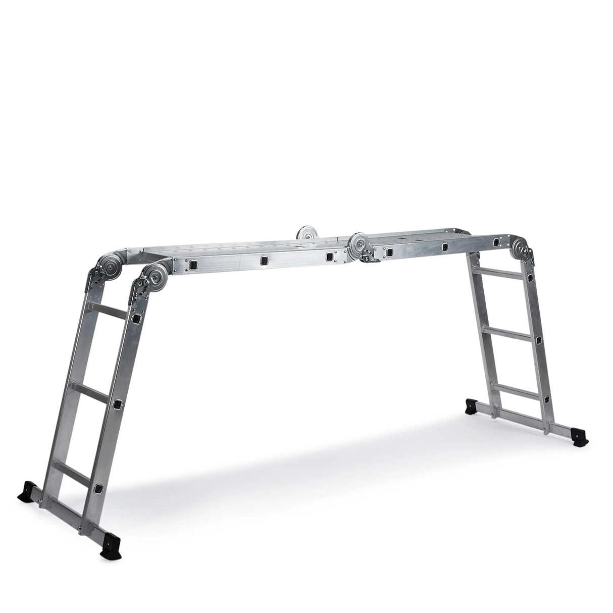Silberne Klappleiter SOLID W3 aus Aluminium mit zwölf Stufen von hjh OFFICE – 360-Grad-Ansicht (Seitenprofil 72°)
