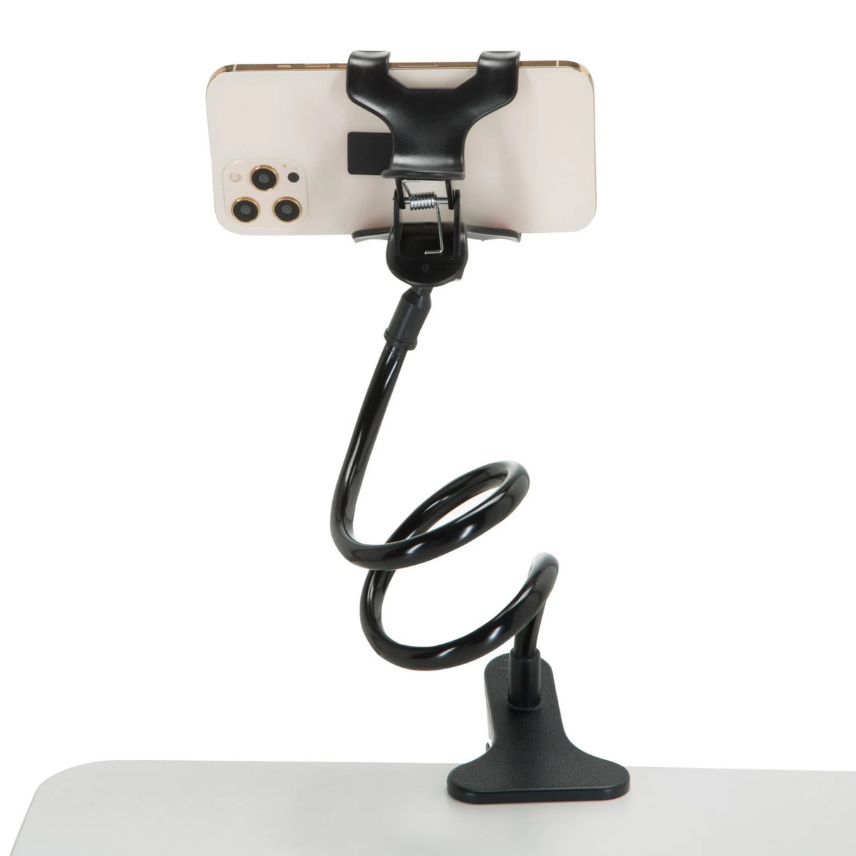 Schwarze Handy- und Tablet-Halterung FLEXMOBI mit flexiblem Schwanenhals und Standfuß von hjh OFFICE