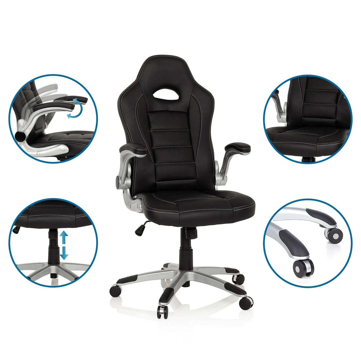 Gamingstuhl GAME SPORT in Schwarz mit verstellbaren Armlehnen und Gasfeder von hjh OFFICE