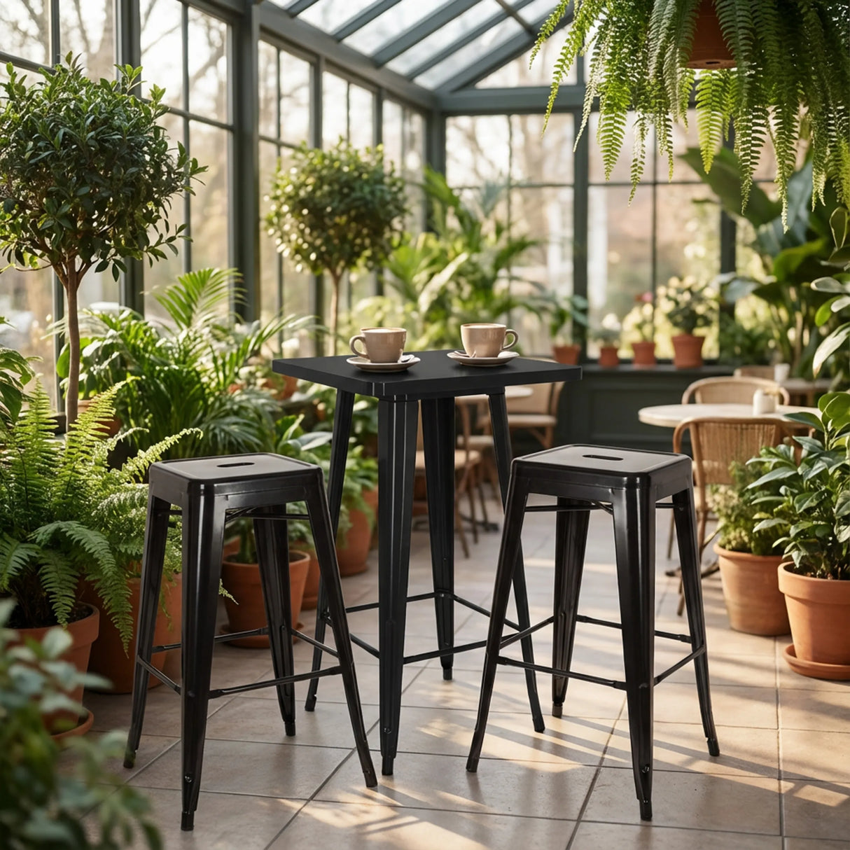 Schwarzes Bar-Set Vantaggio Set bestehend aus einem quadratischen Stehtisch und zwei Barhockern von hjh OFFICE