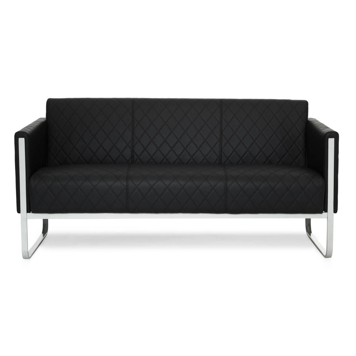 Schwarzes Loungesofa ARUBA STEP mit Rautensteppung und Gestell aus Chrom von hjh OFFICE – 360-Grad-Ansicht (Frontansicht 0°)