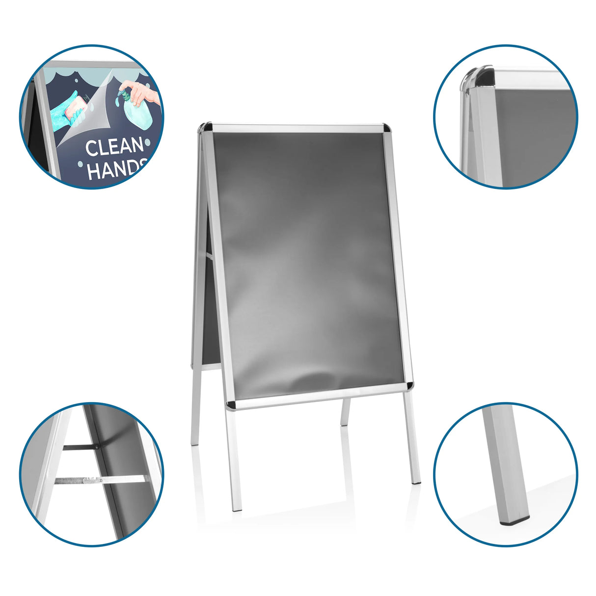 Aluminium-Plakatständer AGENDA II mit abwischbarer Oberfläche und Standfüßen von hjh OFFICE