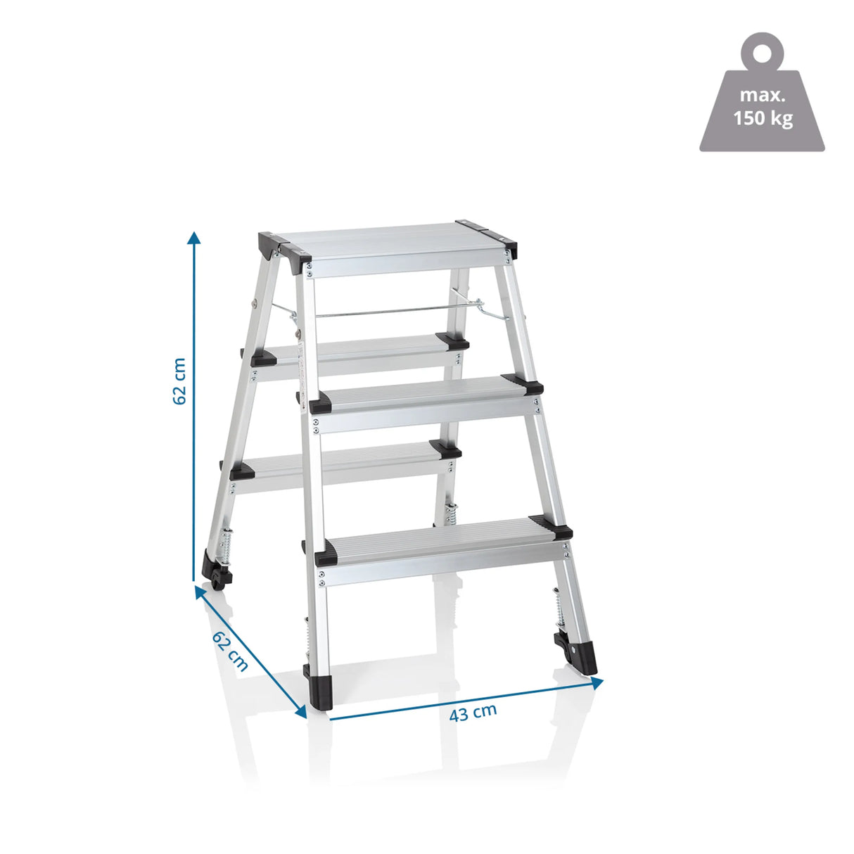 Maßansicht der Klappleiter SOLID IV mit einer Höhe von 62 cm und einer Breite von 43 cm von hjh OFFICE