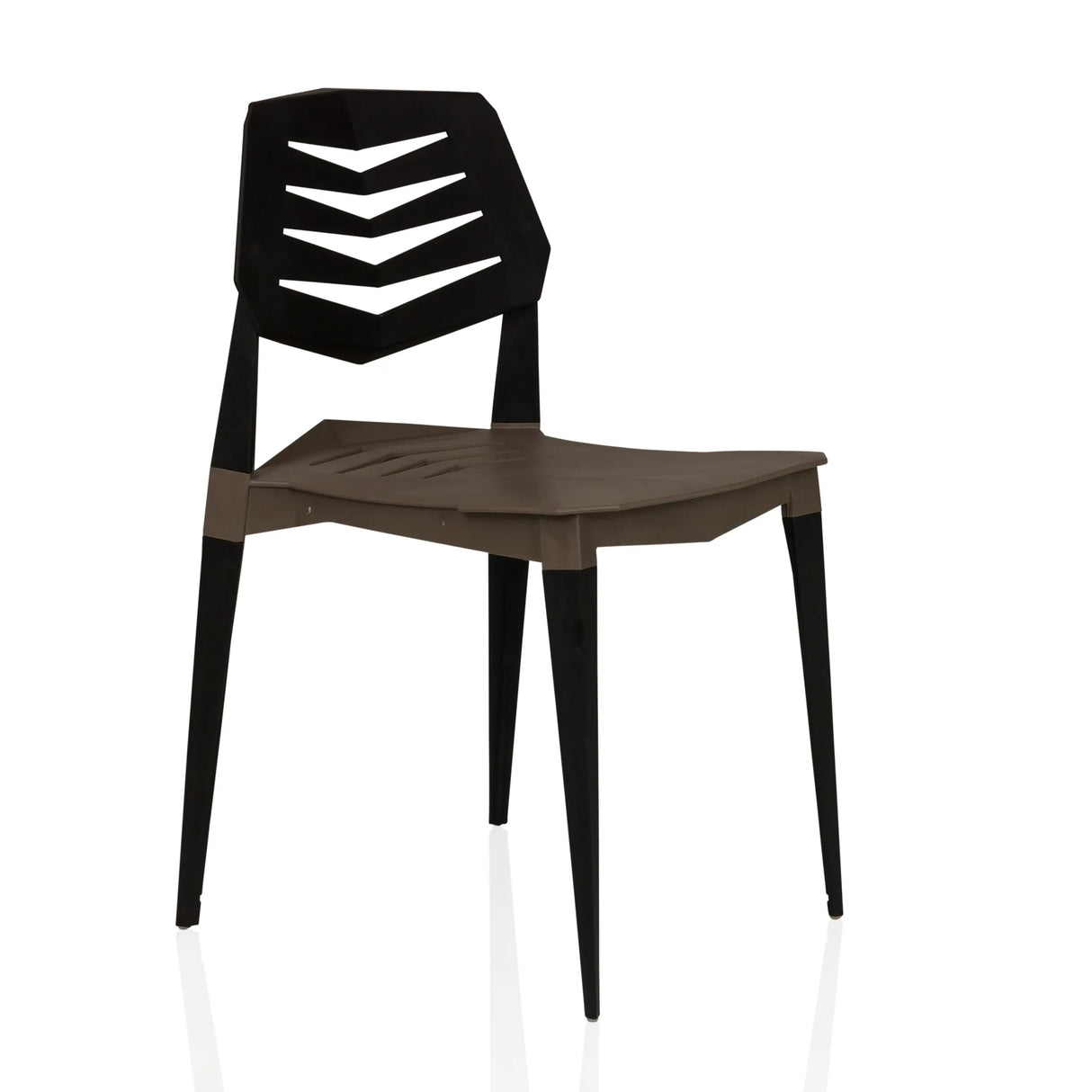 Braun-schwarzer Outdoor-Stuhl Flecharo mit durchbrochener Rückenlehne von hjh LIVING – 360-Grad-Ansicht (schräge Frontansicht 45°)