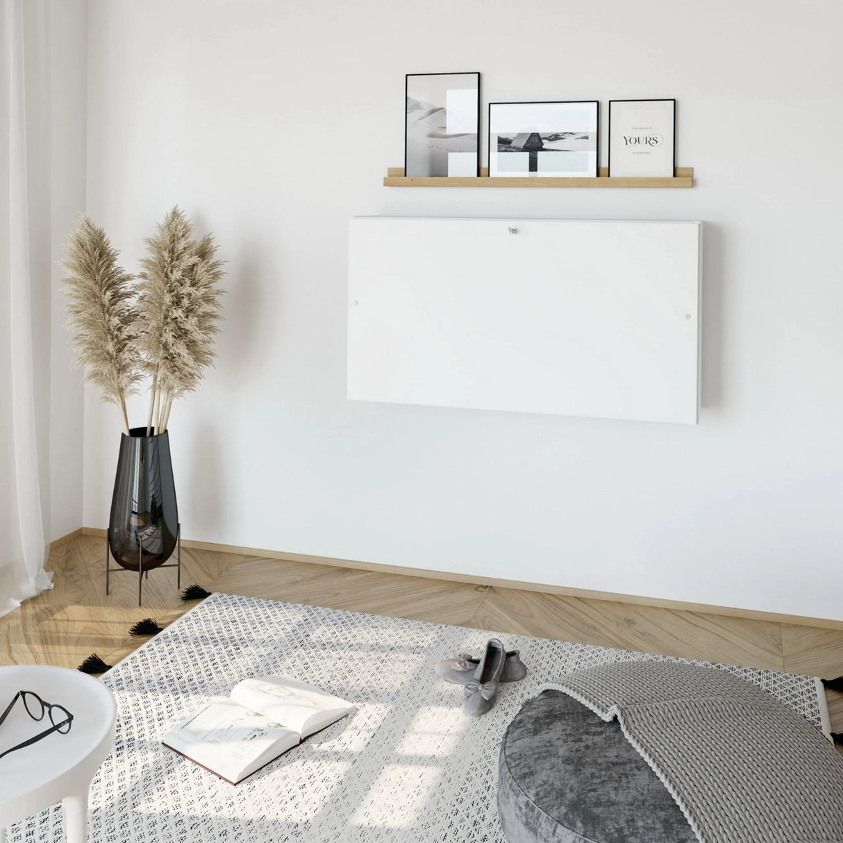 Weißer Wandschreibtisch WOVA als Sekretär an einer hellen Wand in einem modern eingerichteten Raum von hjh OFFICE PRO