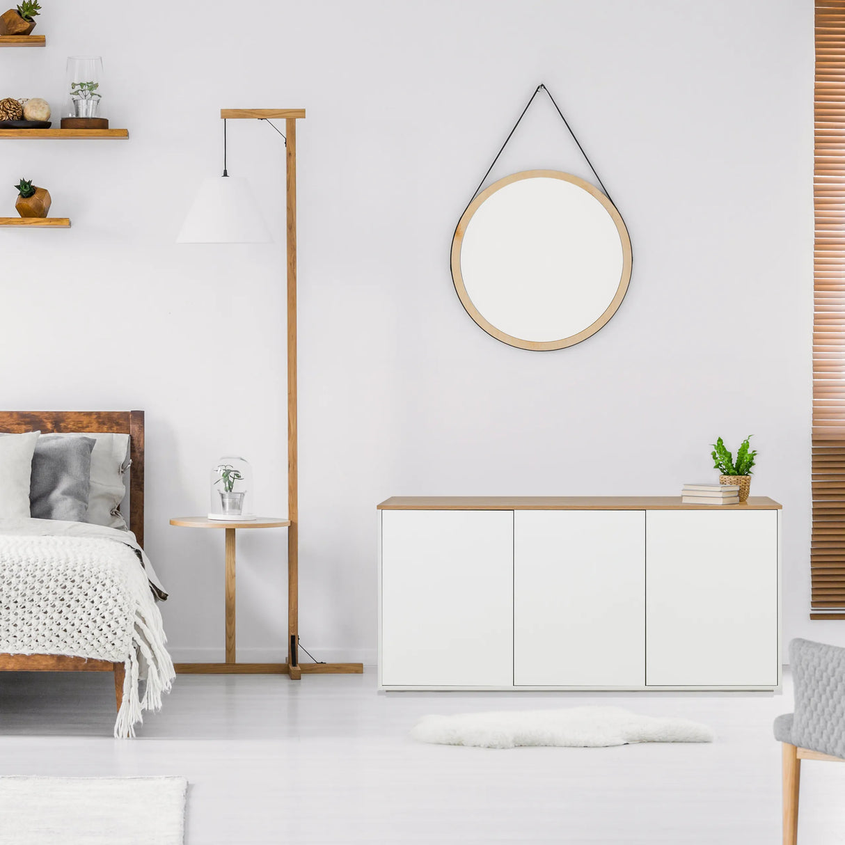 Sideboard KELO S in Weiß mit Eichenholzplatte von hjh LIVING