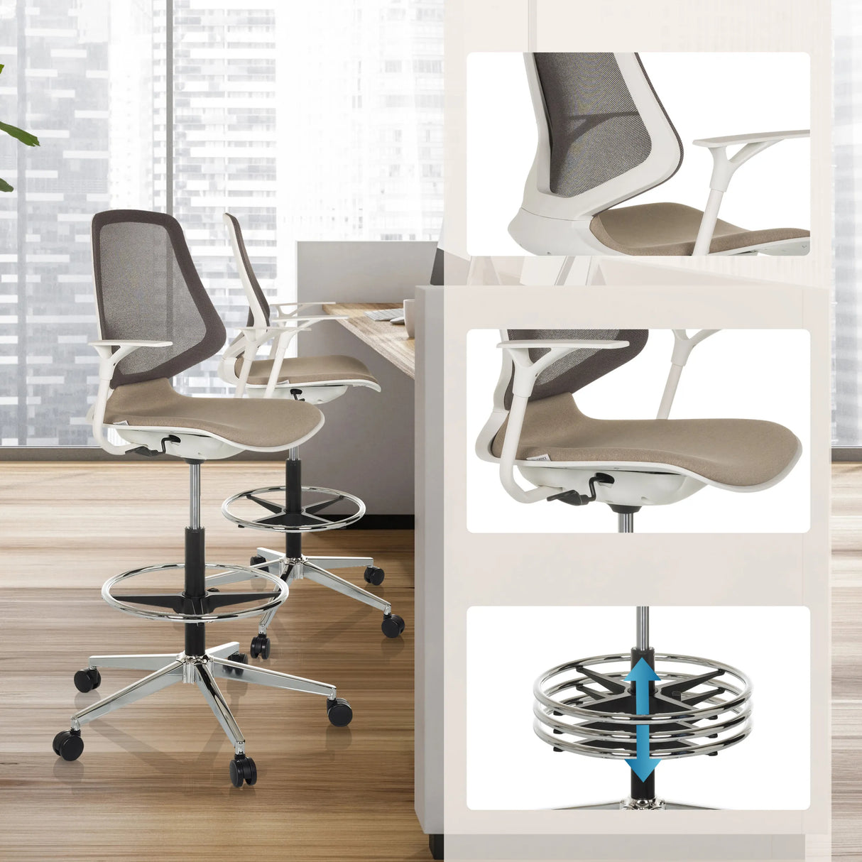 Fußring und Sitzfläche des Counterstuhls TOP WORK STYLE in Beige von hjh OFFICE