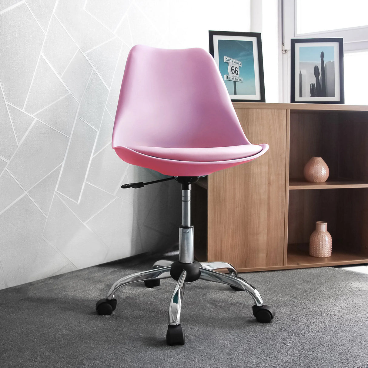 Rosa Homeoffice-Bürostuhl FANCY PRO mit einer glänzenden Sternfuß-Basis aus Metall von hjh OFFICE