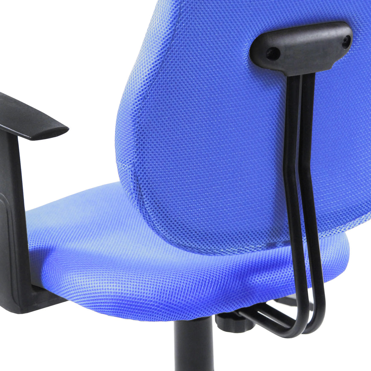 Rückenlehnenhalterung und blauer Stoffbezug des Kinderdrehstuhls KIDDY STYLE von hjh OFFICE