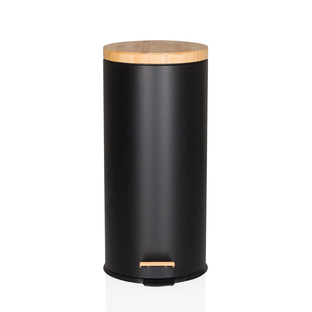 Mülleimer CLEAN BAMBOO in Schwarz matt mit Deckel und Fußpedal aus Bambus von hjh OFFICE