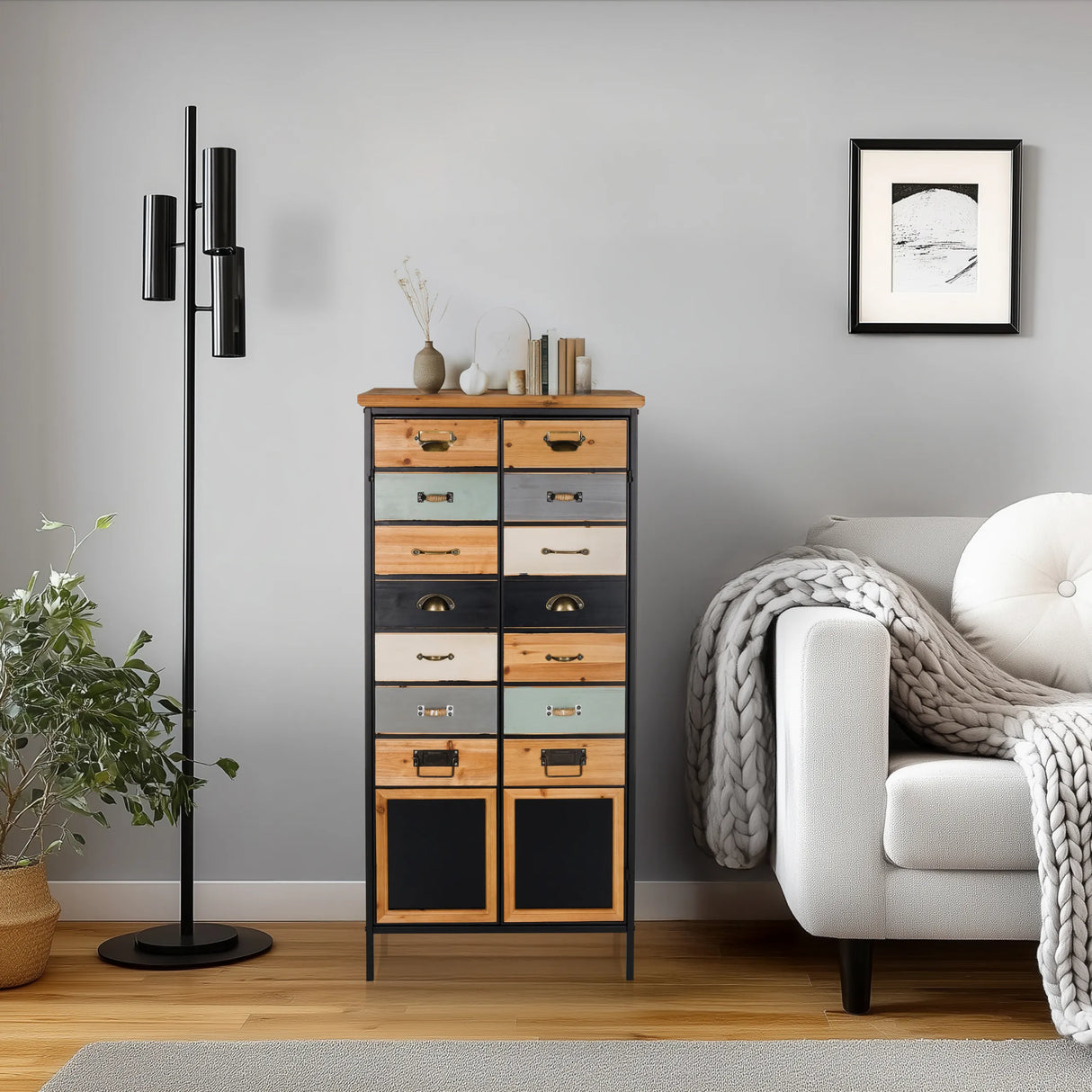 Kommode CONTINENTO HIGH aus Holz in verschiedenen Farben mit mehreren Schubladen und Fächern von hjh LIVING