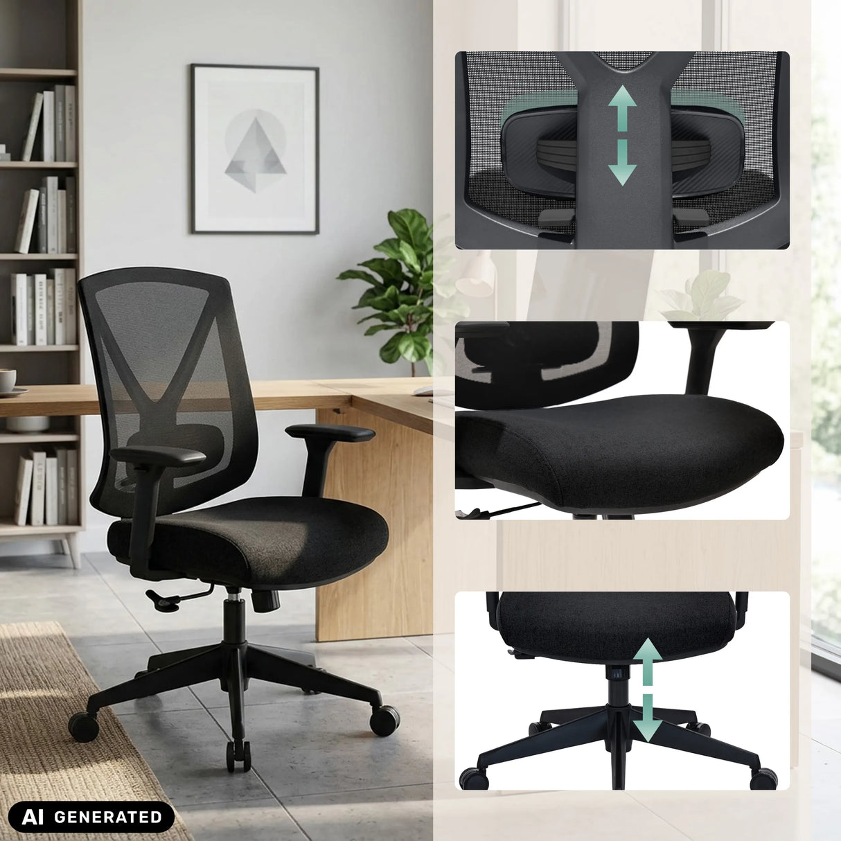 Profi-Bürostuhl Mirou in Schwarz mit verstellbarer Rückenlehne und Sitzhöhe von hjh OFFICE (KI-generiertes Bild)