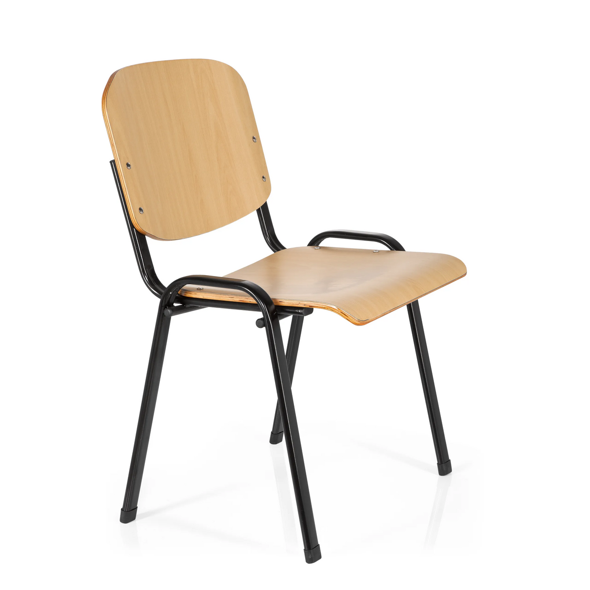 Vierfußstuhl XT 600 SW H mit Sitzfläche und Rückenlehne aus Buche und schwarzem Gestell von hjh OFFICE – 360-Grad-Ansicht (schräge Frontansicht 60°)
