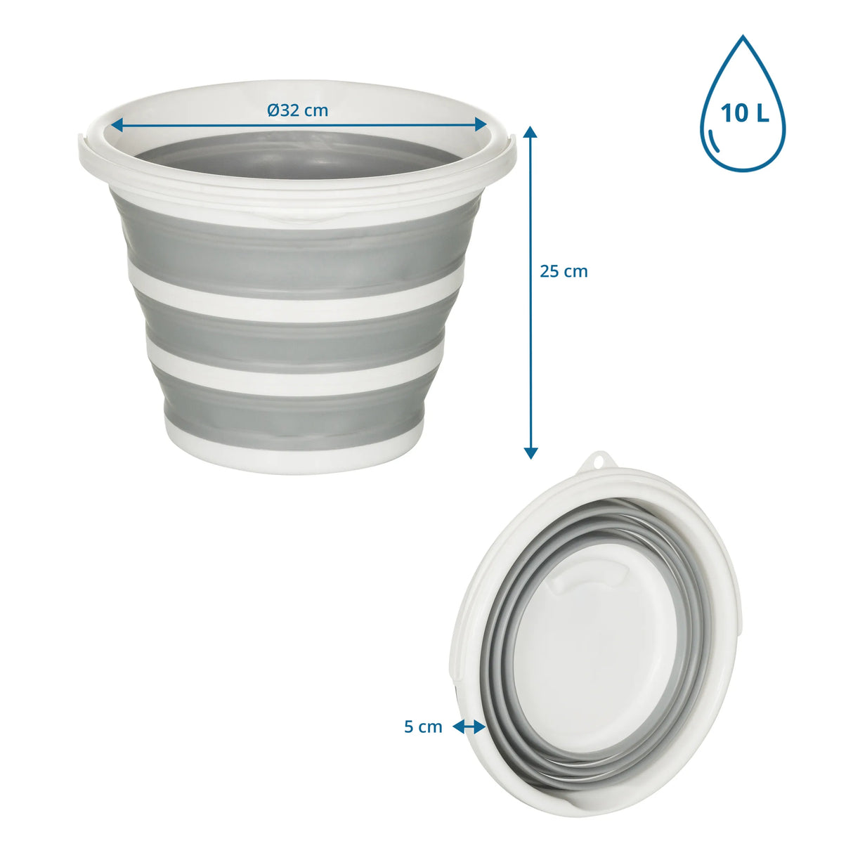 Maßzeichnung des Faltbehälters CLEAN SILR mit 10 l Volumen und 32 cm Durchmesser von hjh OFFICE