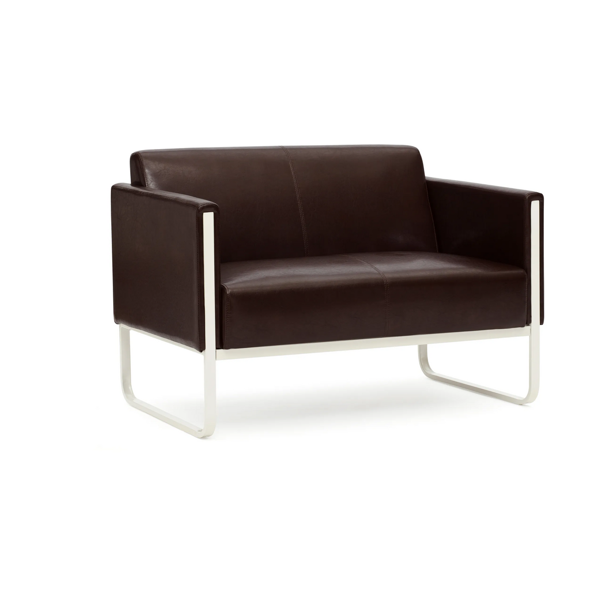 Braunes Loungesofa ARUBA als Zweisitzer mit silbernem Metallgestell von hjh OFFICE – 360-Grad-Ansicht (Rückenansicht 180°)