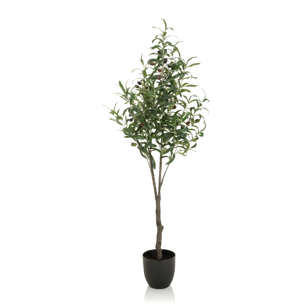 Grüne Kunstpflanze OLIVE als Olivenbaum in einem schwarzen Pflanztopf von hjh OFFICE – 360-Grad-Ansicht (Frontansicht 0°)