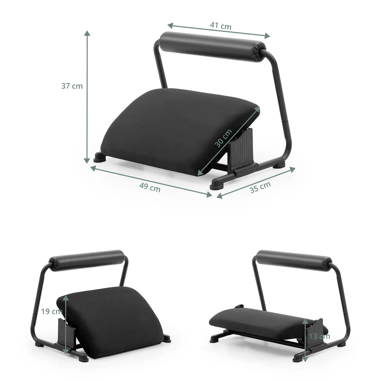 Maßzeichnung der Fußablage Podi Velvet mit 49 × 35 cm in Schwarz von hjh OFFICE
