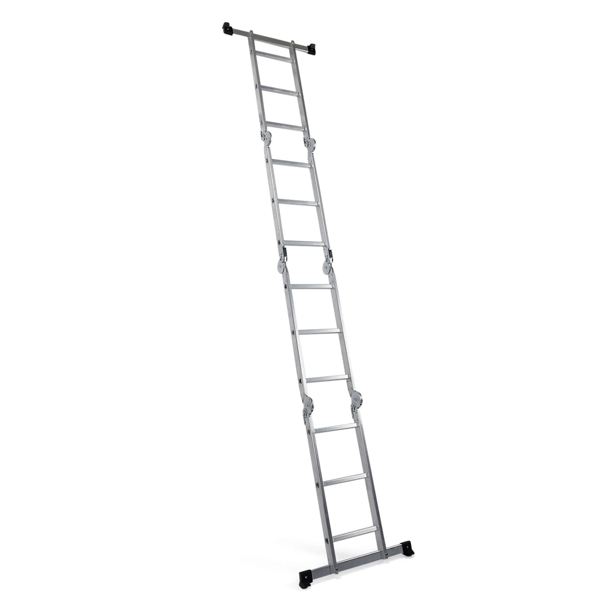 Silberne Klappleiter SOLID W3 aus Aluminium mit zwölf Stufen von hjh OFFICE – 360-Grad-Ansicht (schräge Rückenansicht 216°)