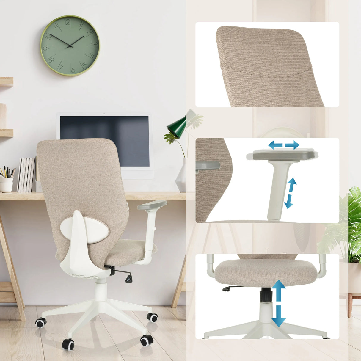 Beiger Home-Office-Bürostuhl COSIO II mit verstellbaren Armlehnen und Sitzhöhe von hjh OFFICE